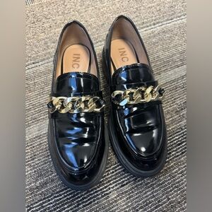 INC International Concepts Black Loafers with Gold Chain